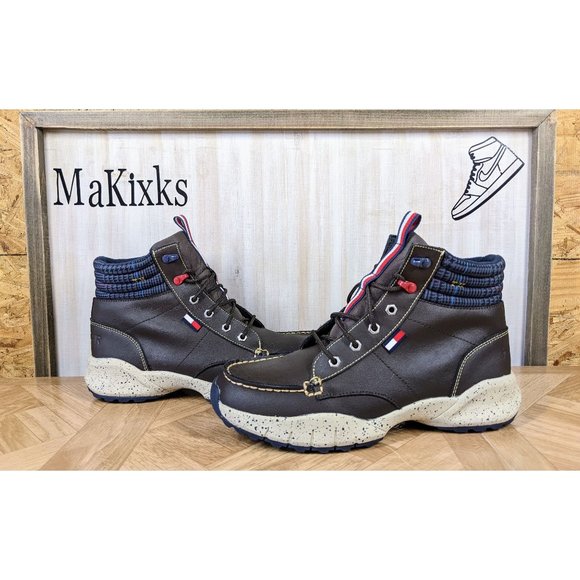 Tommy Hilfiger Other - Tommy Hilfiger Brown Logo Leather High Tops Boots Kids Size 5 Shoes